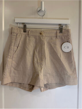 NWT Fanco Beige Linen-Blend Tailored Shorts – Size Large L